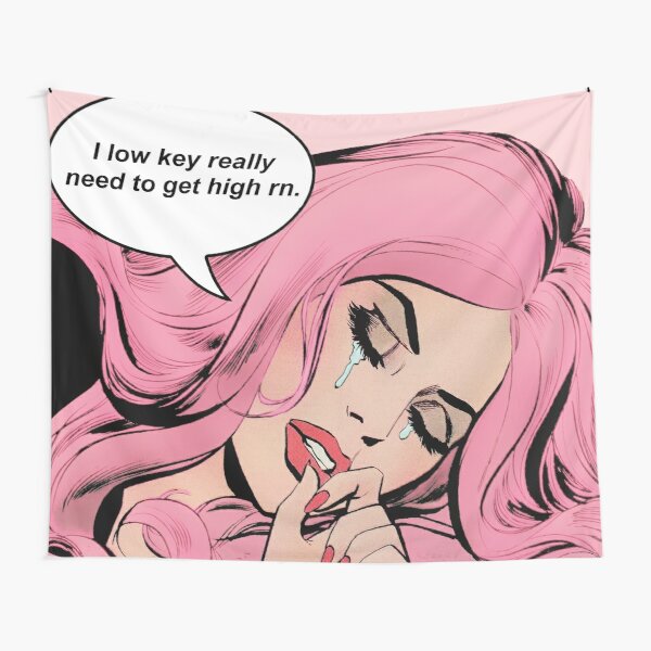 Pop Art Comic Vintage Romance Crying Sad Girl 1950s Pink Hair Get High Weed Tapestry RB2805 product Offical Pop Smoke Merch