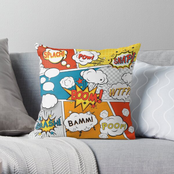 Comic Pop Art pattern in blue, red and yellow Throw Pillow RB2805 product Offical Pop Smoke Merch